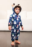 Sneeuwpop print blauw familie matching kerst een stuk pyjama