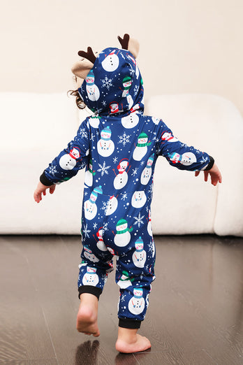 Sneeuwpop print blauw familie matching kerst een stuk pyjama