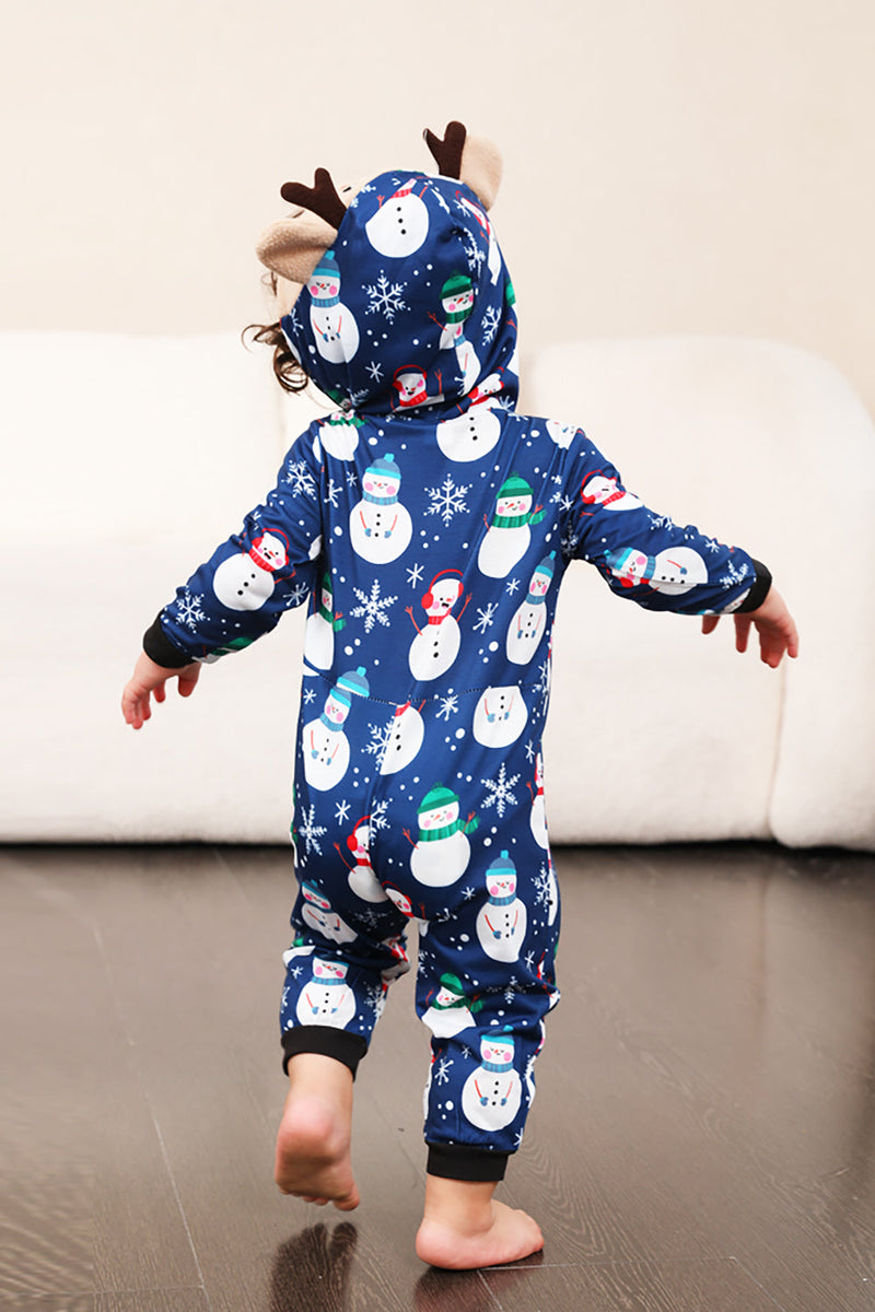 Afbeelding in Gallery-weergave laden, Sneeuwpop print blauw familie matching kerst een stuk pyjama