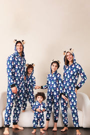 Sneeuwpop print blauw familie matching kerst een stuk pyjama