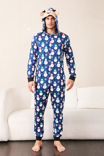 Sneeuwpop print blauw familie matching kerst een stuk pyjama