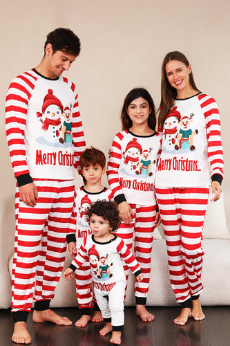 Rode strepen Sneeuwpoppen Kerstmis Familie Pyjama Set