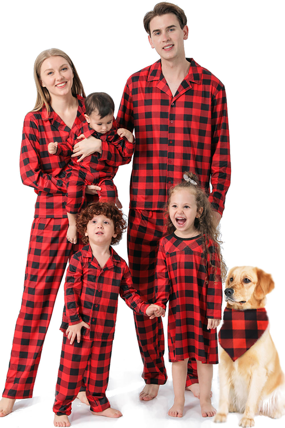 Rode geruite kerstfamilie bijpassende 2-delige pyjamaset
