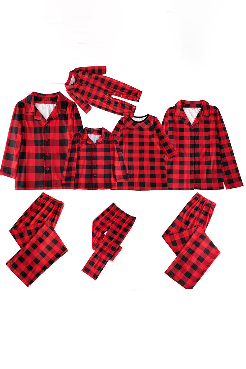Afbeelding in Gallery-weergave laden, Rode geruite kerstfamilie bijpassende 2-delige pyjamaset