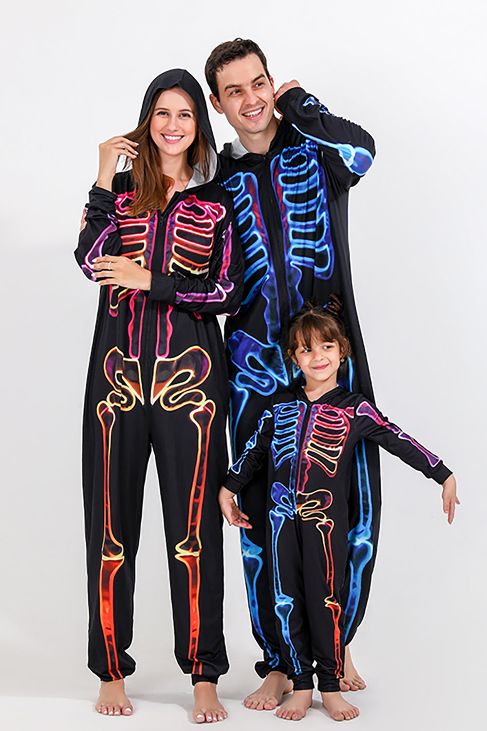 Familie Gezellige Skeleton Print Zip Up Hoodie Jumpsuits