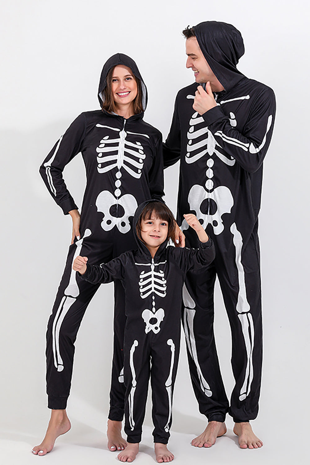 Familie Cozy Skeleton Black Print Zip Up Hoodie Onesie