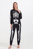 Familie Cozy Skeleton Black Print Zip Up Hoodie Onesie