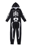 Familie Cozy Skeleton Black Print Zip Up Hoodie Onesie