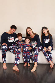 Navy Print Kerst Familie Bijpassende Pyjama Set