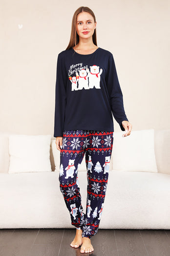 Navy Print Kerst Familie Bijpassende Pyjama Set