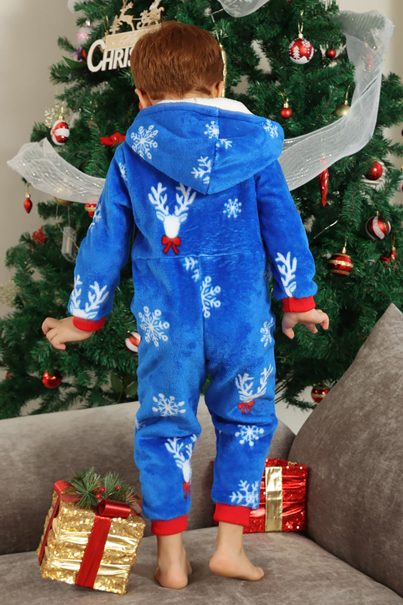 Afbeelding in Gallery-weergave laden, Kerstfamilie Royal Blue Flanel Snowflake Onesie Pyjama