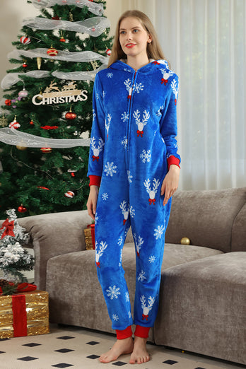 Kerstfamilie Royal Blue Flanel Snowflake Onesie Pyjama