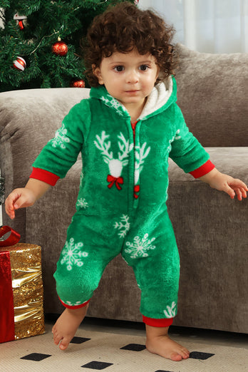 Kerst Familie Groene Flanel Sneeuwvlok Onesie Pyjama