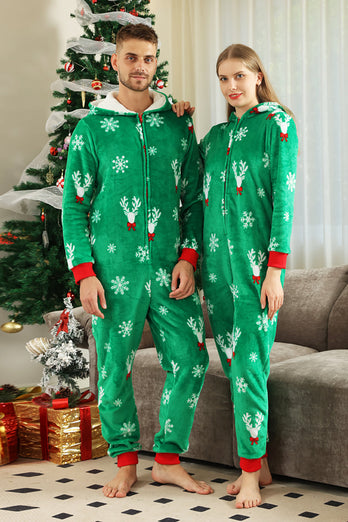 Kerst Familie Groene Flanel Sneeuwvlok Onesie Pyjama