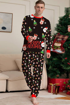 Kerstman en kerstboom Zwarte Familie Bijpassende Pyjama Set