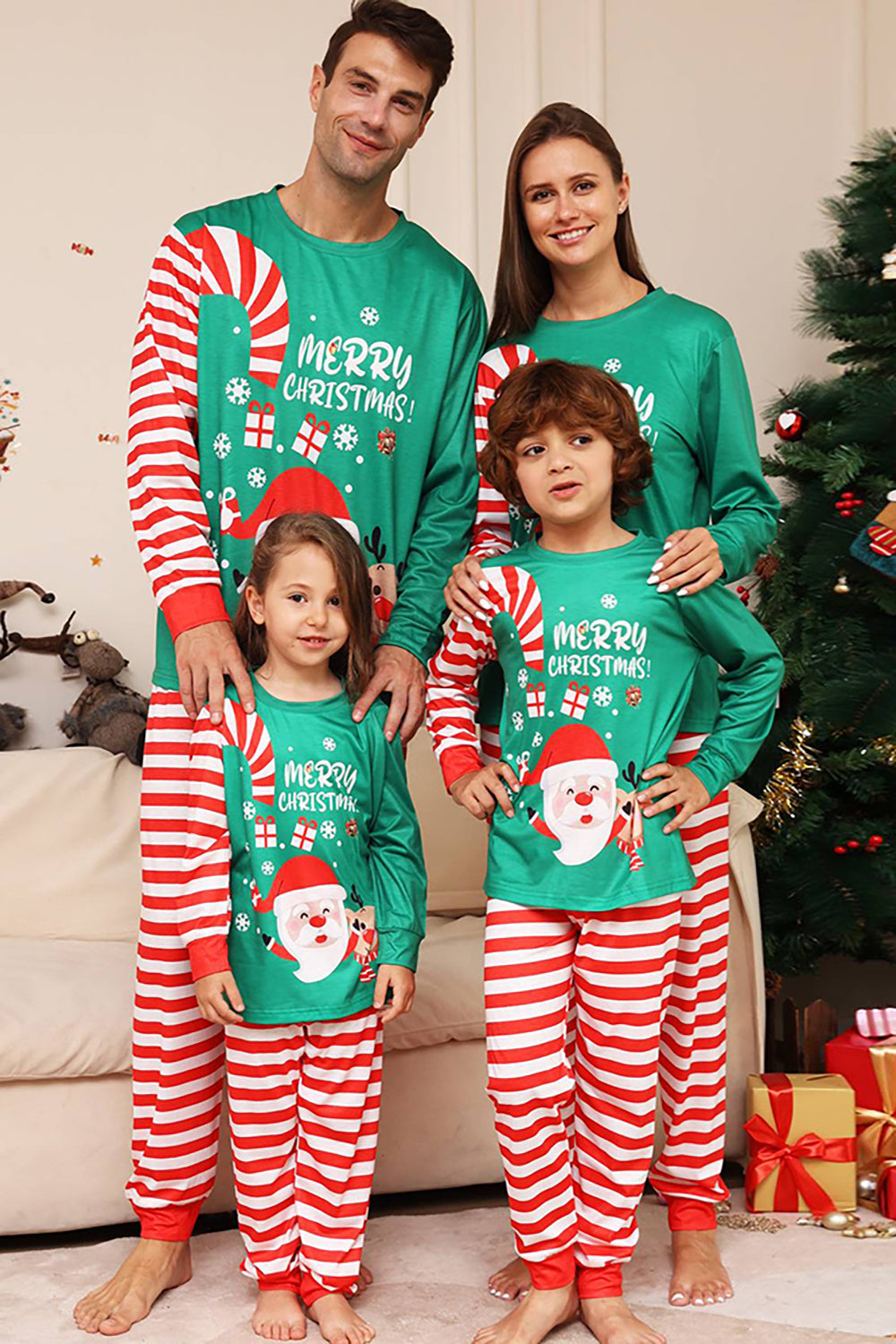 Groene en rode strepen Kerst Familie Matching Pyjama Set