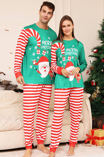Groene en rode strepen Kerst Familie Matching Pyjama Set