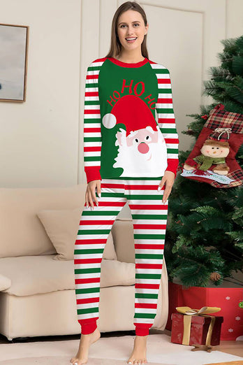 Groene en rode strepen Kerstmis Santa Claus Familie Pyjama Set