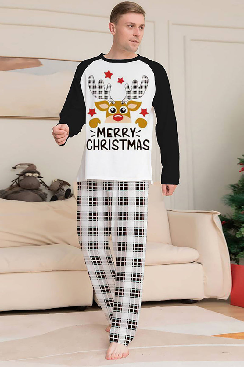 Afbeelding in Gallery-weergave laden, Zwart-wit geruite kerst herten familie pyjama set