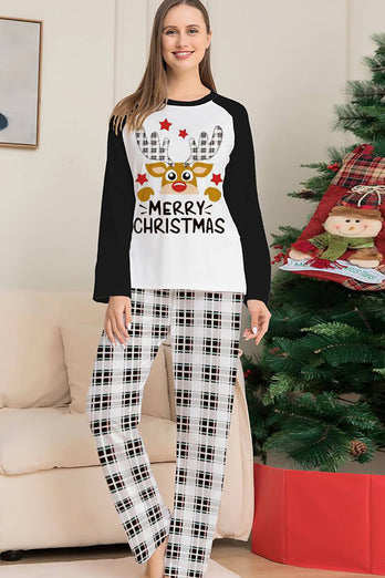 Zwart-wit geruite kerst herten familie pyjama set