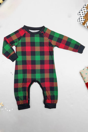 Groene en Rode Grid Herten Kerst Familie Bijpassende Pyjama Set