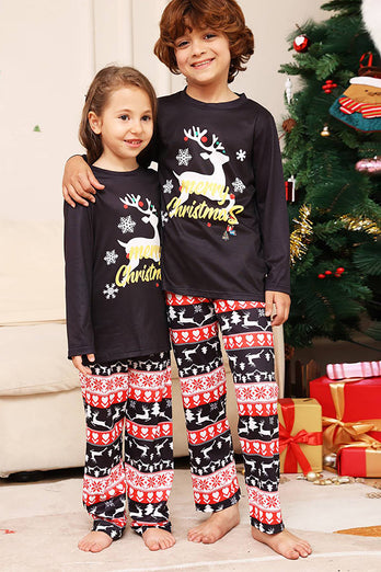 Kerst Black Deer en Snowflake Family Matching Pyjama Set