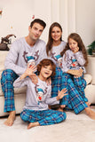 Grijze Hert en Blauw Geruite Kerst Familie Bijpassende Pyjama Set
