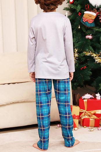 Grijze Hert en Blauw Geruite Kerst Familie Bijpassende Pyjama Set