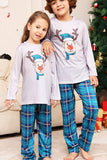 Grijze Hert en Blauw Geruite Kerst Familie Bijpassende Pyjama Set