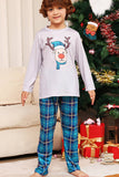 Grijze Hert en Blauw Geruite Kerst Familie Bijpassende Pyjama Set