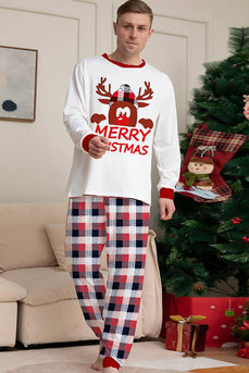 Wit Hert en Rode Plaid Kerst Familie Bijpassende Pyjama Set