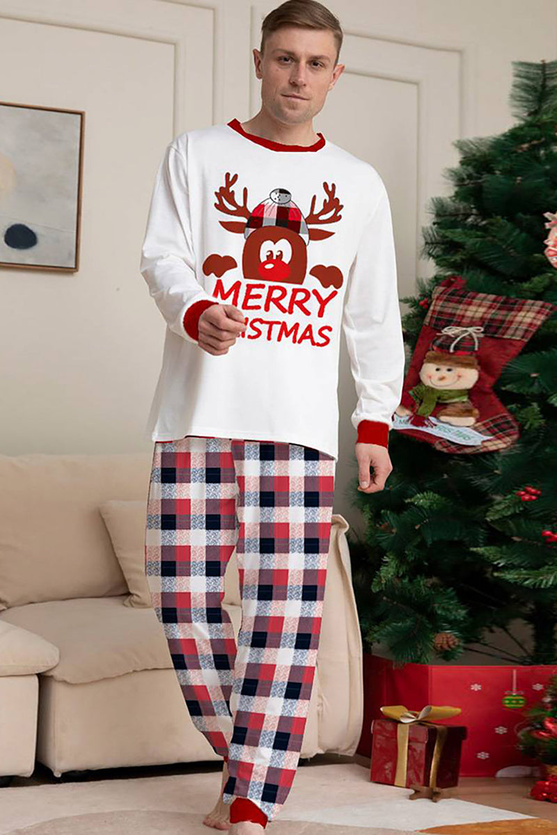 Afbeelding in Gallery-weergave laden, Wit Hert en Rode Plaid Kerst Familie Bijpassende Pyjama Set