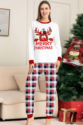 Wit Hert en Rode Plaid Kerst Familie Bijpassende Pyjama Set