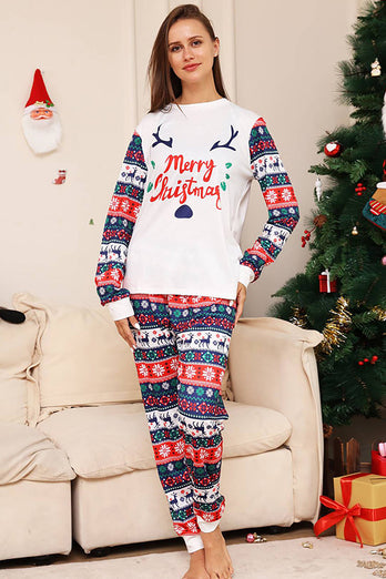 Witte en blauwe herten sneeuwvlok patroon kerst familie bijpassende pyjama set
