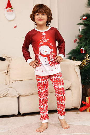 Rode Sneeuwpop Kerst Familie Bijpassende Pyjama Set
