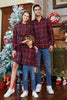 Afbeelding in Gallery-weergave laden, Familie Matching Outfits Donkerrood geruite Bowknot Jurken en Lange Mouwen T-Shirt