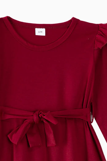 Bordeaux geruite jurken en lange mouwen T-shirt familie bijpassende outfits
