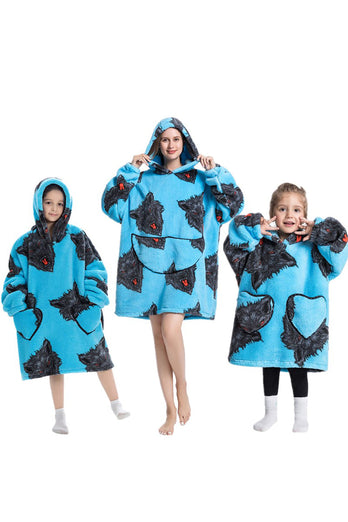 Zwarte dinosaurus familie bijpassende flanel oversized draagbare hoodie deken sweatshirt
