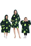 Zwarte dinosaurus familie bijpassende flanel oversized draagbare hoodie deken sweatshirt