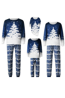 Kerst familie bijpassende pyjama set blauwe kerstboom print pyjama