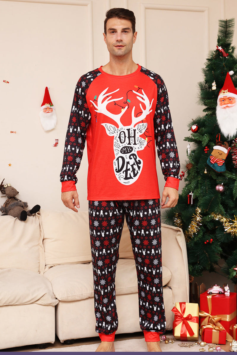Afbeelding in Gallery-weergave laden, Kerstmis Familie Bijpassende Pyjama Zwart Rood Hert Bedrukte Pyjama Set