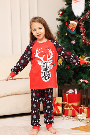 Kerstmis Familie Bijpassende Pyjama Zwart Rood Hert Bedrukte Pyjama Set