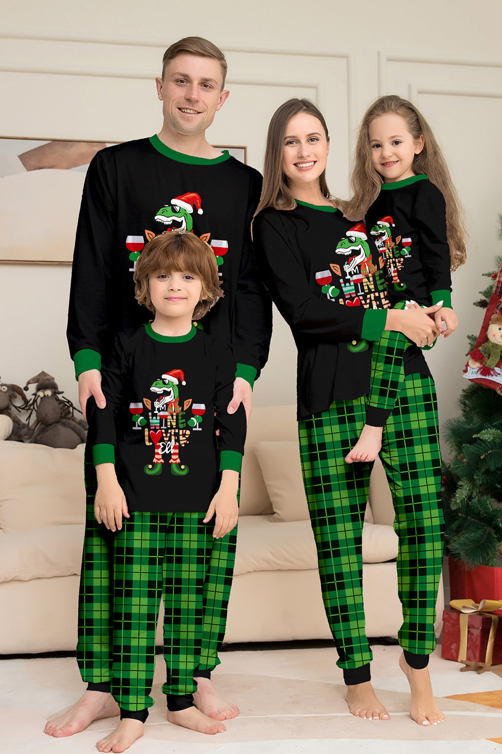 Kerstmis Familie Wijn Minnaar Dinosaurus Print Pyjama Set
