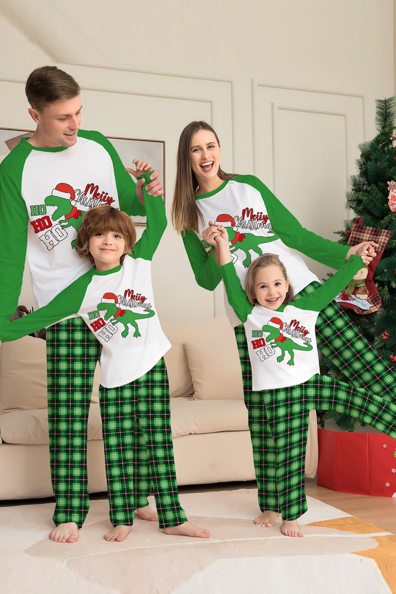 Afbeelding in Gallery-weergave laden, Kerstmis Familie Bijpassende Pyjama Groene Plaid Dinosaurus Print Pyjama Set