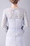 Zilveren Lace Sheath Lange Mouwen Vloer Lengte Moeder van de Bruid Jurk