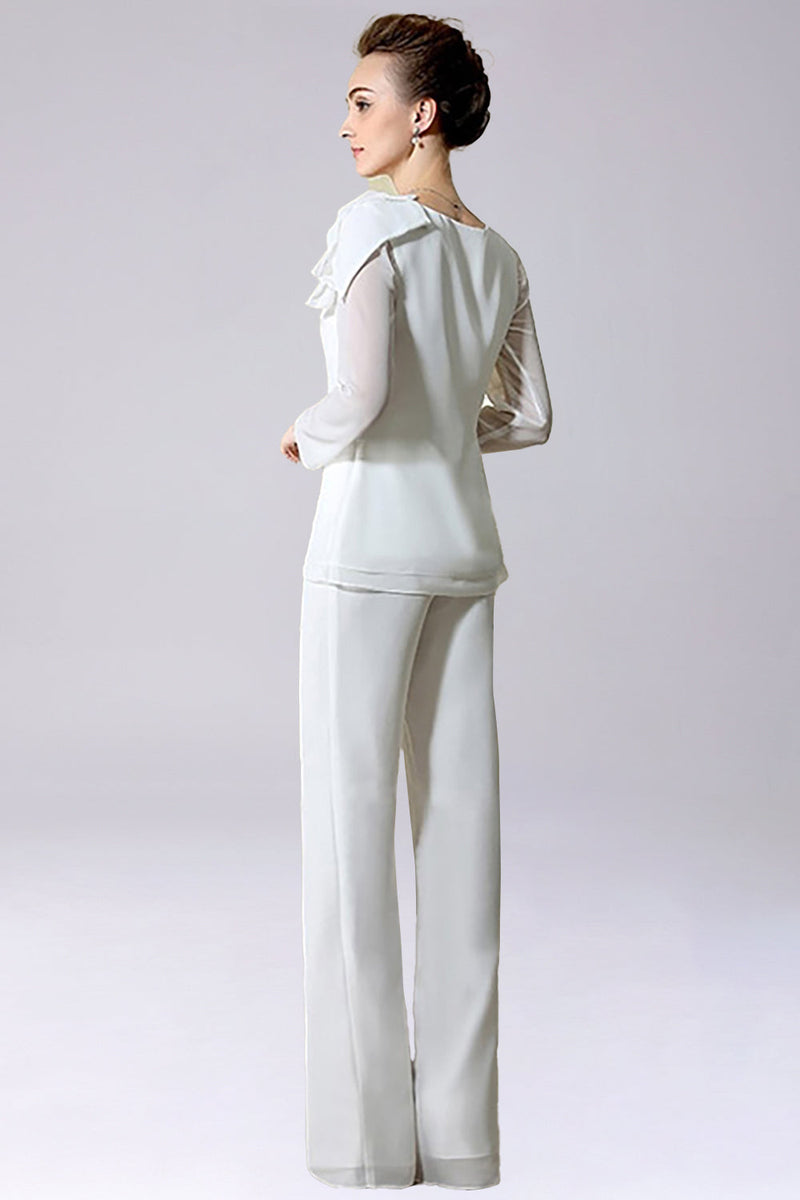 Afbeelding in Gallery-weergave laden, Jumpsuit/Pantsuit scheidt vloer-lengte chiffon moeder van de bruid jurk met strik