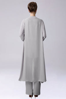Sliver Jumpsuit/Pantsuit scheidt vloer-lengte Chiffon moeder van de bruid jurk