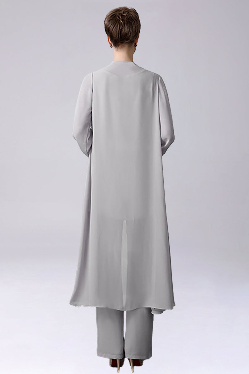 Afbeelding in Gallery-weergave laden, Sliver Jumpsuit/Pantsuit scheidt vloer-lengte Chiffon moeder van de bruid jurk