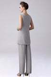 Sliver Jumpsuit/Pantsuit scheidt vloer-lengte Chiffon moeder van de bruid jurk