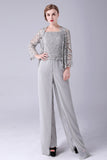 Sliver Jumpsuit/Pantsuit scheidt Lace Chiffon moeder van de bruid jurk